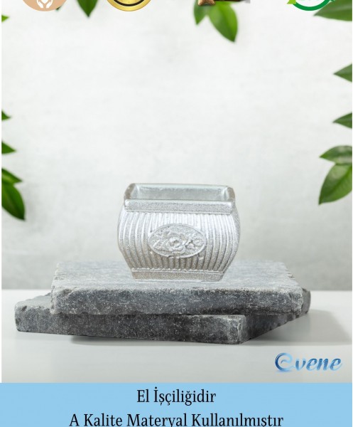 Gümüş Mumluk Şamdan Tealight Mum Uyumlu Mini Çizgili Çiçekli Model